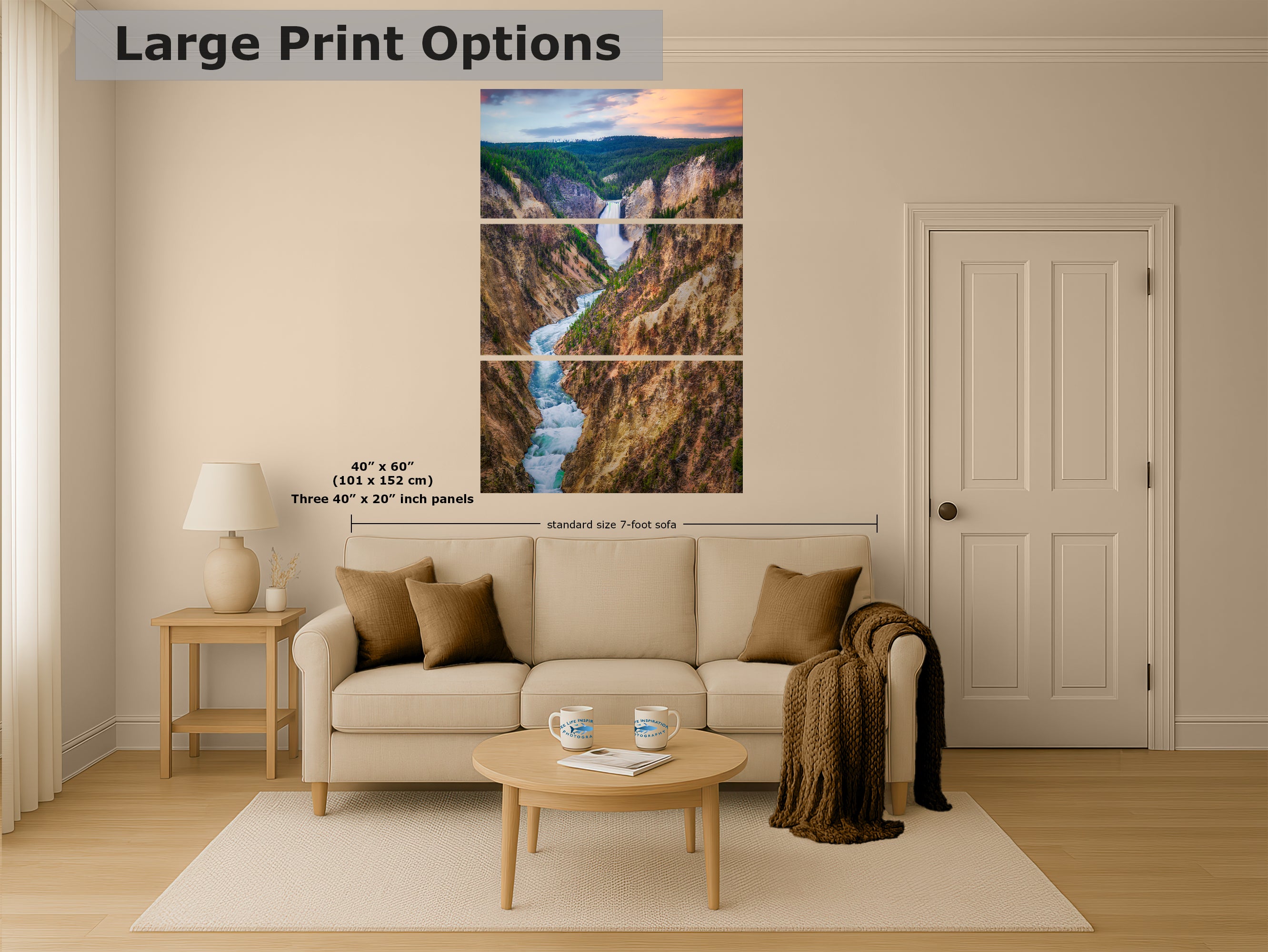 Yellowstone Falls National Park Canyon Waterfall Picture Nature Photo Relaxation Artwork Bohemian Style Wyoming Landscape, Meditation & House Decor