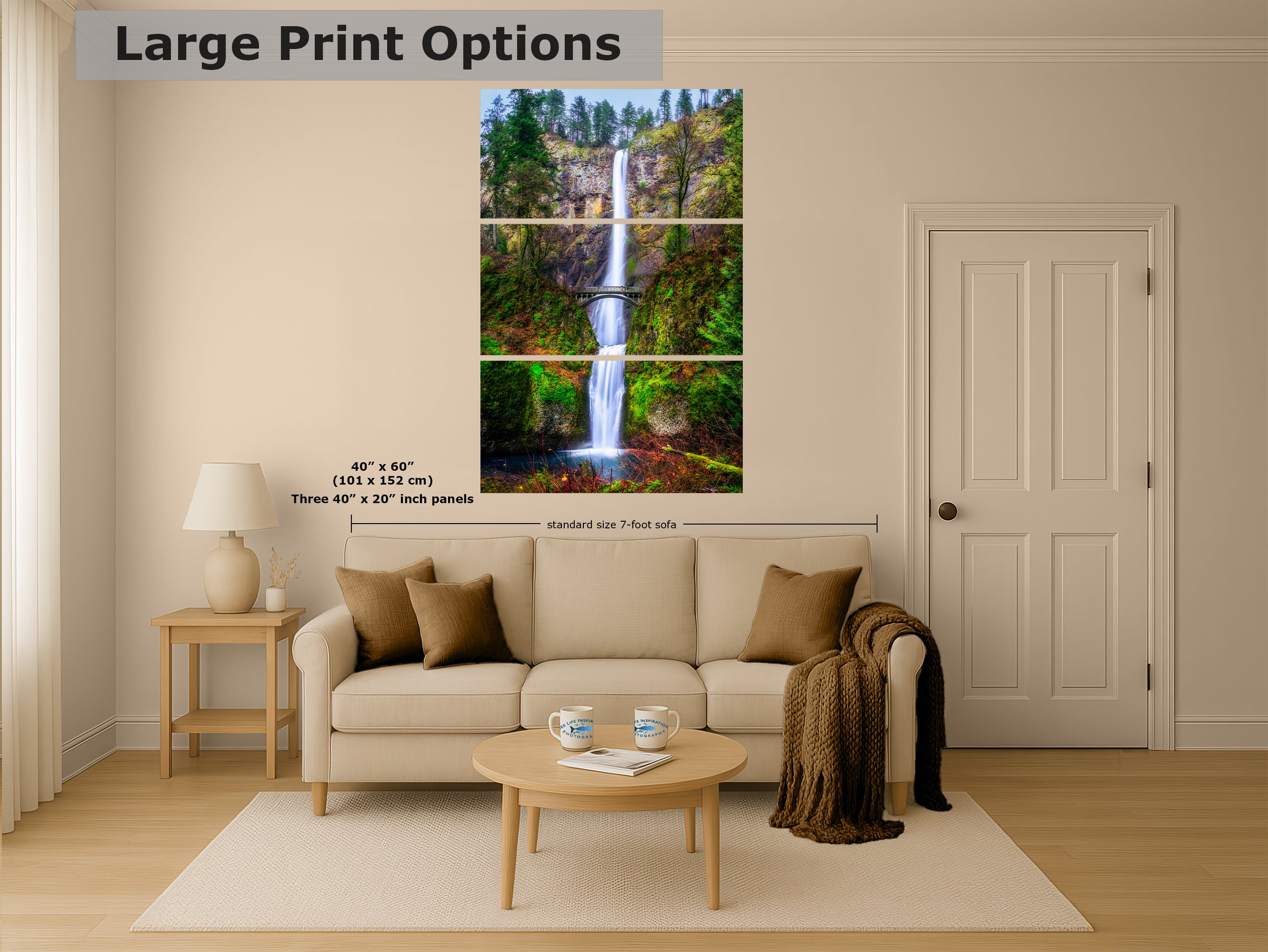 Multnomah Waterfall Picture Nature Photo Wall Art, Pacific Northwest Oregon Relaxation Artwork