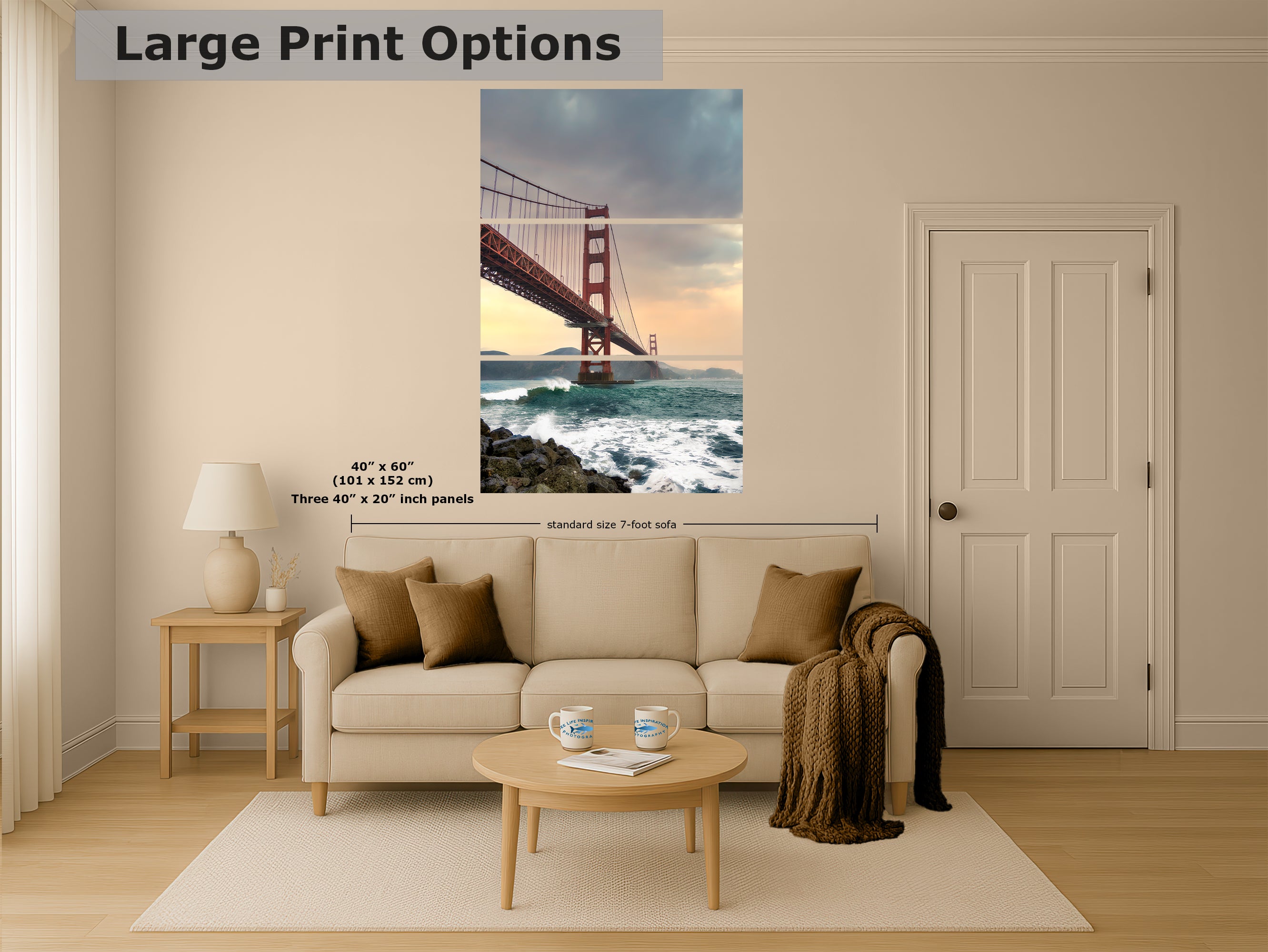 San Francisco Golden Gate Bridge Picture - California Coastline Giant Canvas Print for House Decor & Housewarming