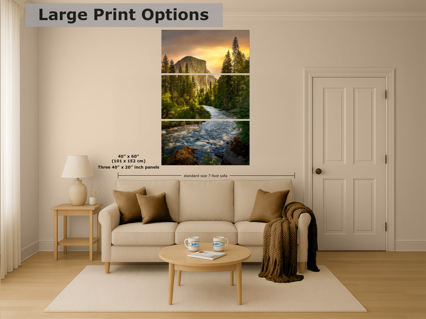 El Capitan Yosemite National Park Nature Photo with Merced River, Granite Mountain Picture Relaxation Artwork for Meditation, Dorm, Office, or House Decor