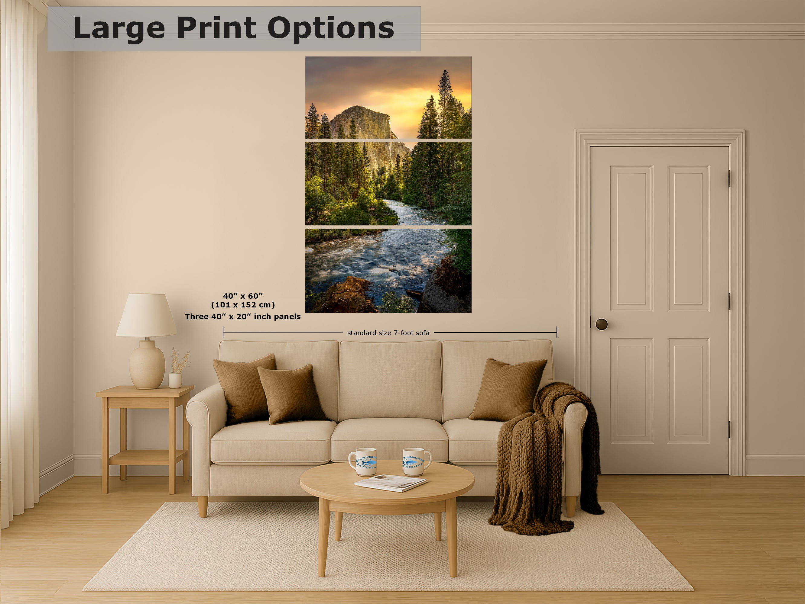 El Capitan Yosemite National Park Nature Photo with Merced River, Granite Mountain Picture Relaxation Artwork for Meditation, Dorm, Office, or House Decor