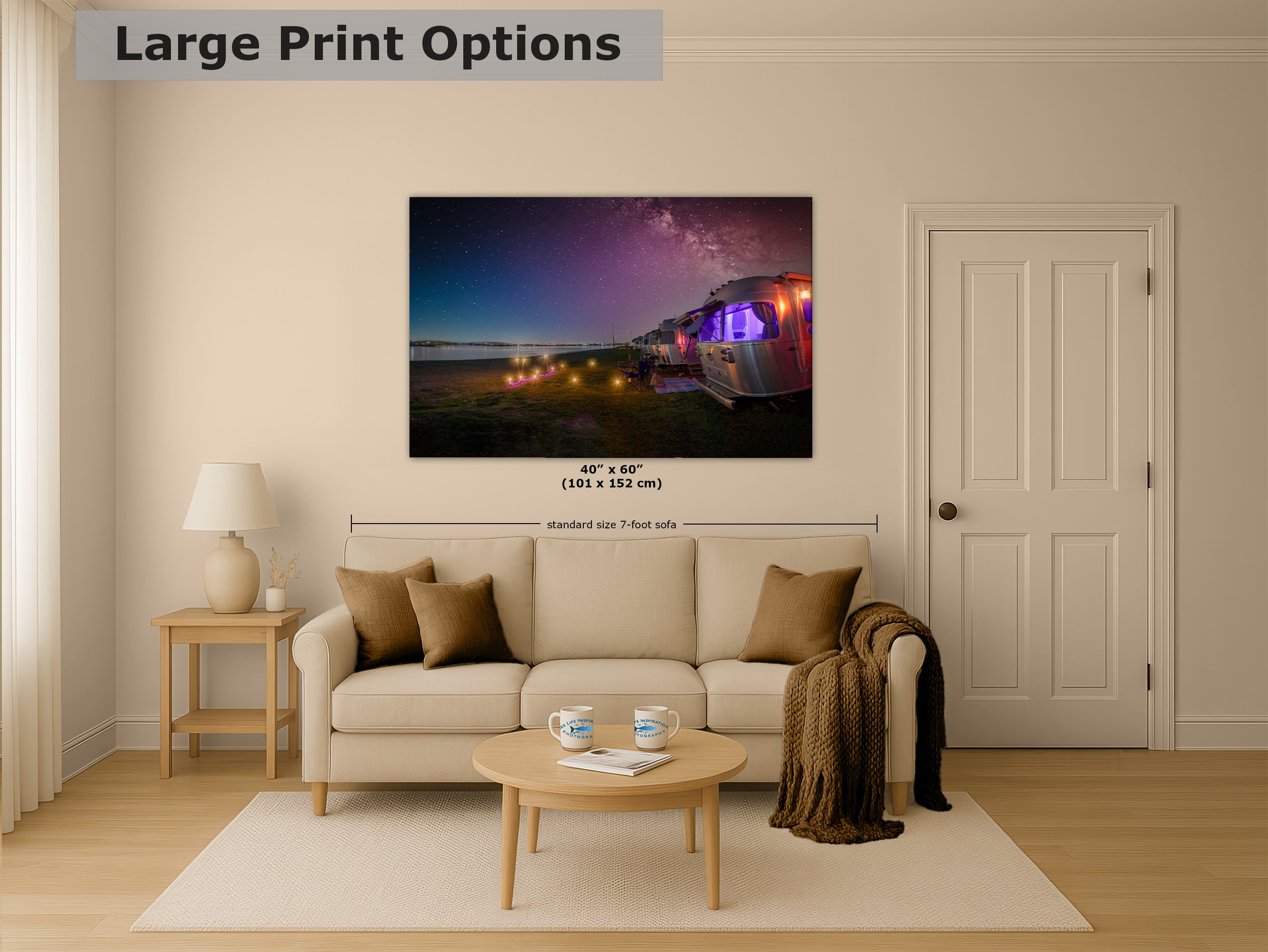 Airstream Travel Trailer Art Night Scene in San Diego, California Campsite Camping Decoration in Canvas, Paper, and Metal Wall Art