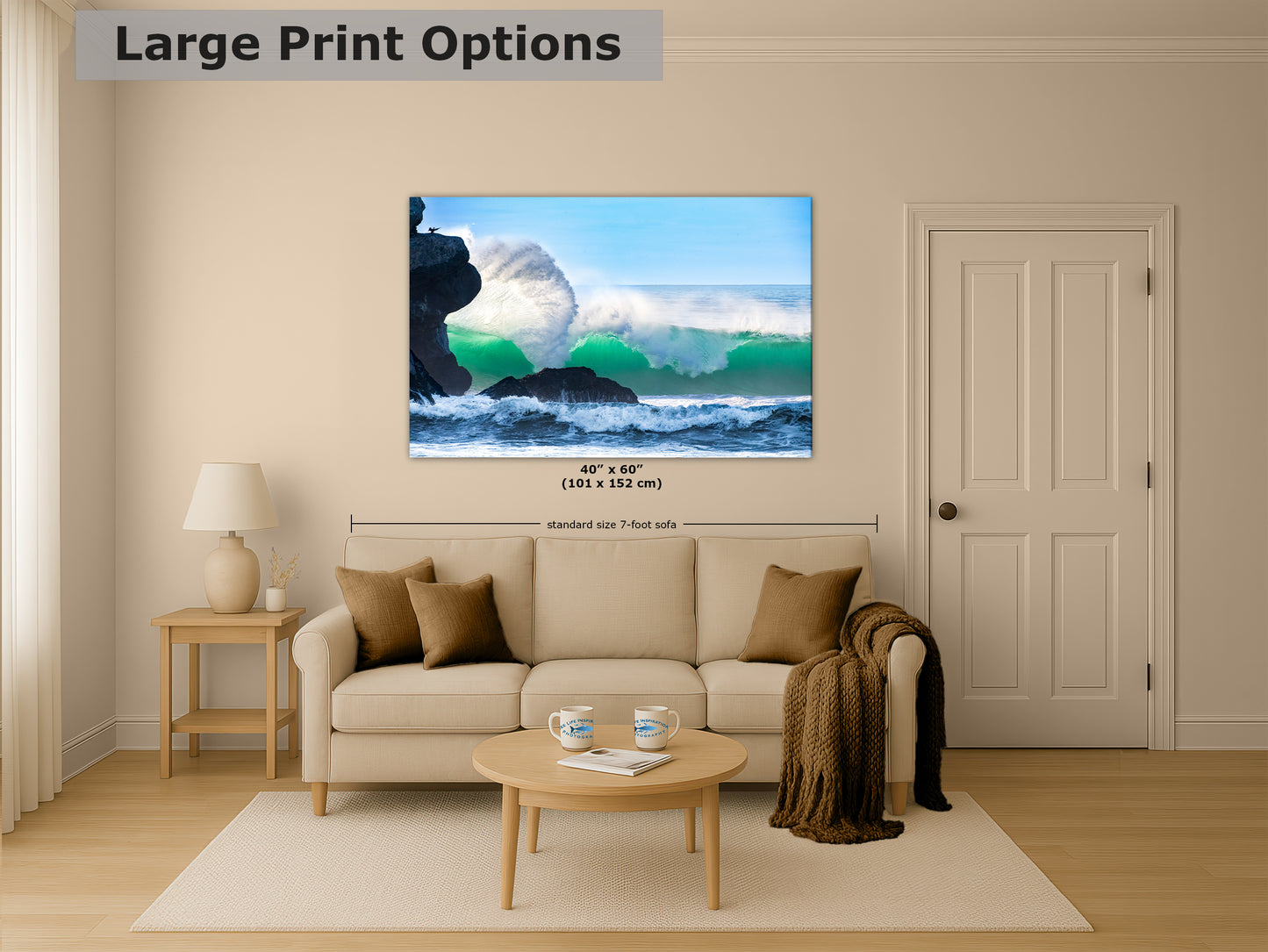 Beach Wave Ocean Picture, California Coastline Nature Photo Wall Decor, Morro Rock Artwork