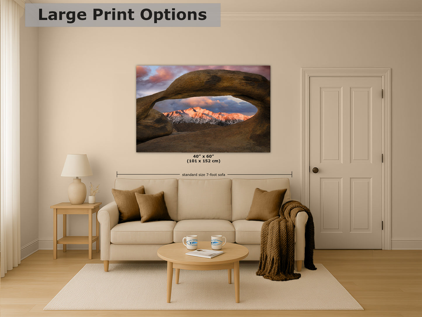 Lone Pine & Mobius Arch Mountain Picture, Nature Photo from Alabama Hills for Relaxation Art for Meditation, Office, and House Decor