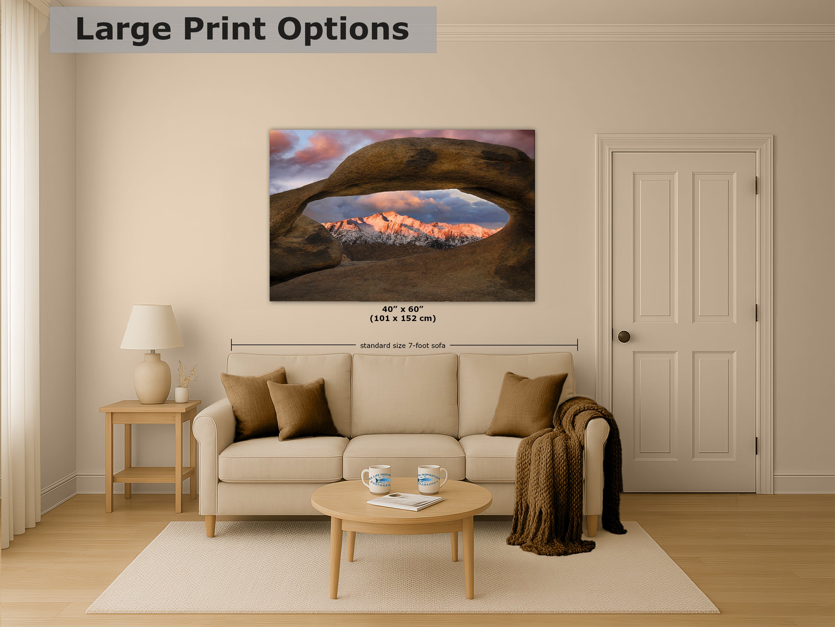 Lone Pine & Mobius Arch Mountain Picture, Nature Photo from Alabama Hills for Relaxation Art for Meditation, Office, and House Decor