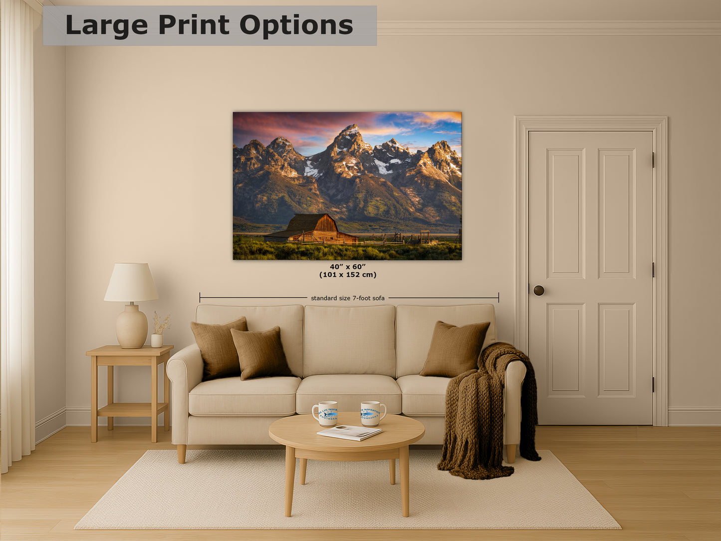Mormon Row Grand Teton National Park Nature Photo, Moulton Barn Mountain Picture Relaxation Artwork for Meditation, Office, House Decor