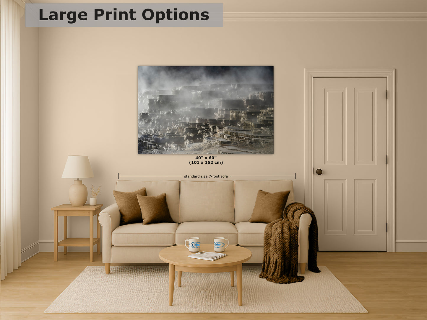 Mammoth Hot Springs Yellowstone National Park Nature Photo | Wyoming Mountain Picture Relaxation Artwork for Meditation or House Decor