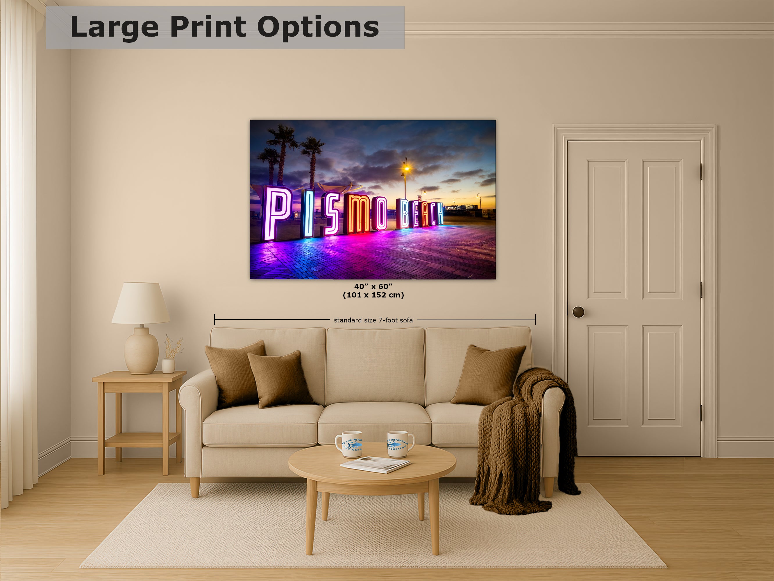 Pismo Beach Iconic Neon Sign House Decor, California Coastal Art Print with Vibrant Neon Lights for Retro Wall Art, Beach Lover Gift