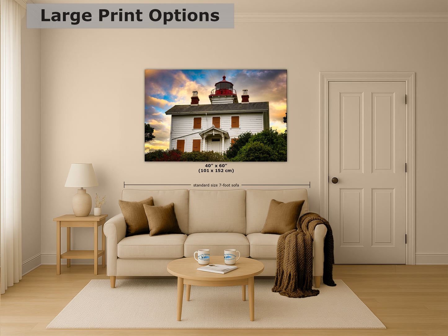 Yaquina Bay Lighthouse Picture, Oregon Coast Ocean Picture, Pacific Northwest Beach Photo Wall Art for Office and Relaxation