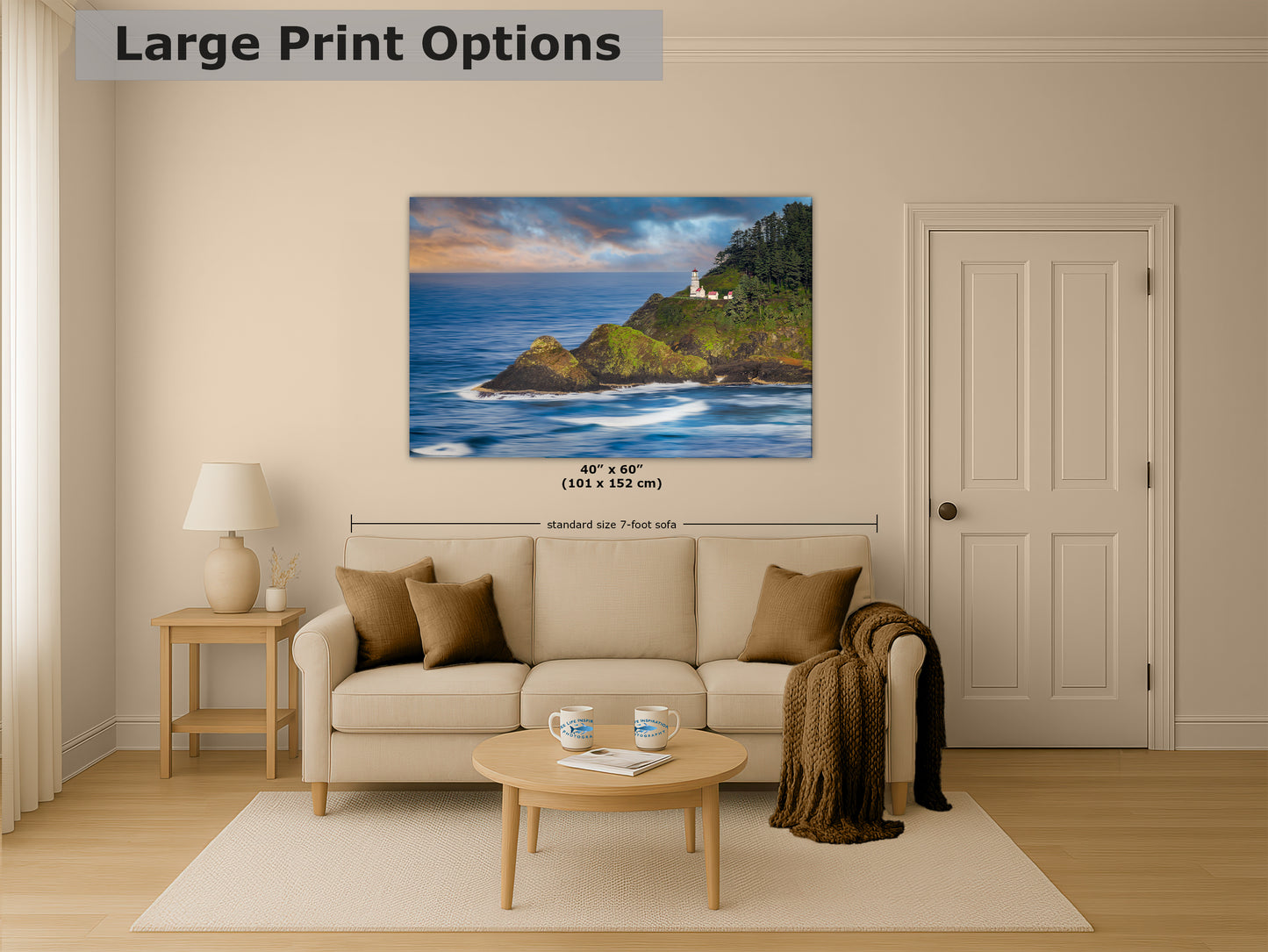 Heceta Head Lighthouse Picture, Oregon Coast Ocean Picture, Pacific Northwest Beach Photo Framed Coastal Decor for Ocean Lovers