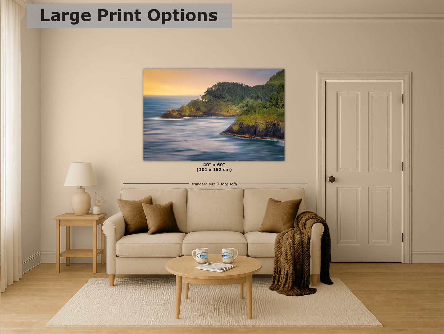 Haceta Head Lighthouse Picture, Oregon Coastline Ocean Picture, Pacific Northwest Beach Photo Framed Coastal Decor for Ocean Lovers