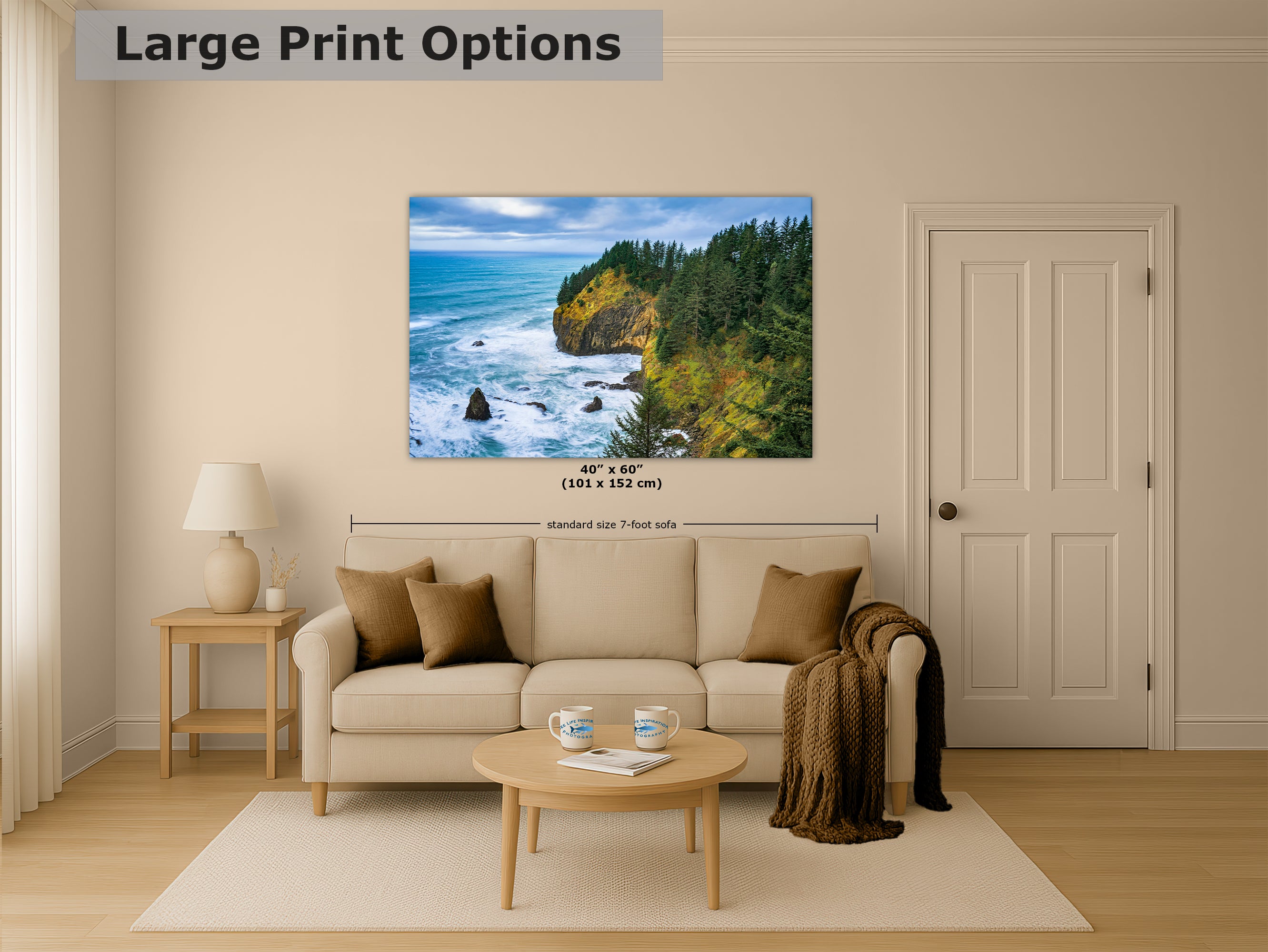 Oregon Coast Ocean Picture, Pacific Northwest Coastline Nature Photo Relaxation Artwork for Meditation, Apartment, Office & House Decor