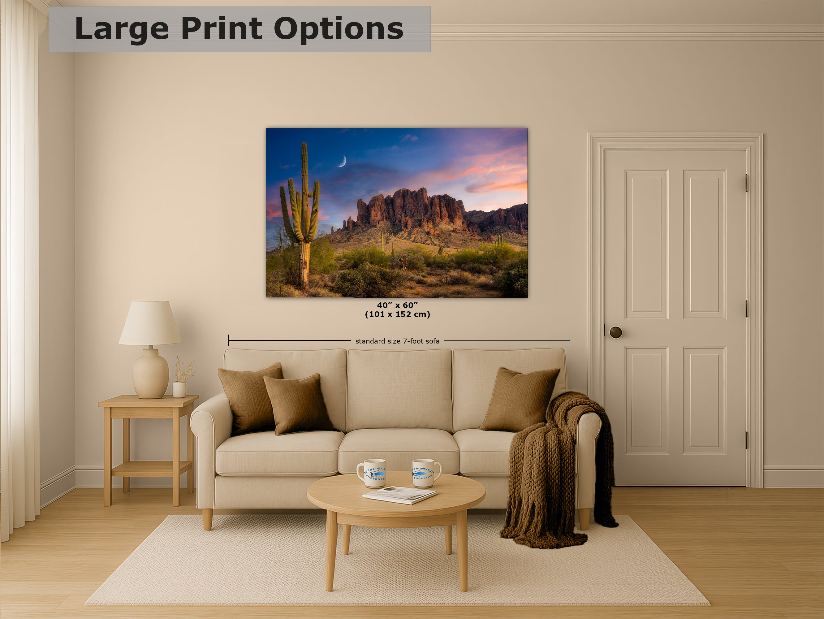 Arizona Desert Picture Sunset, Saguaro Cactus Artwork Nature Photo, Southwestern Wall Art of Superstition Mountains at Lost Dutchman State Park