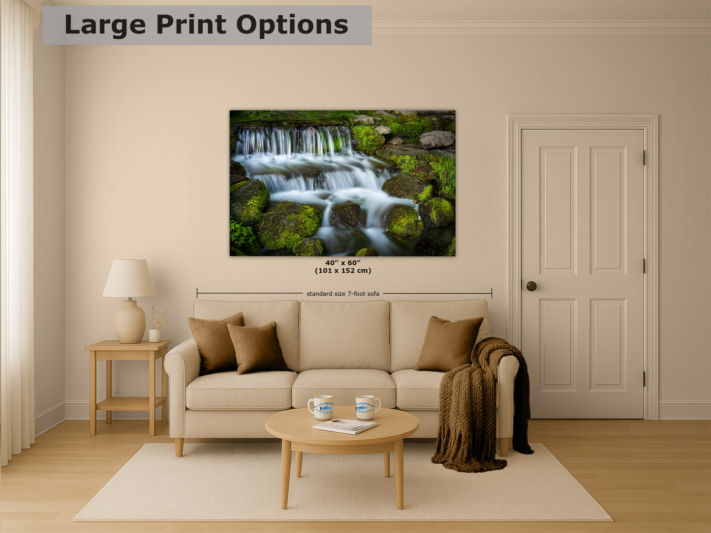 Yosemite National Park Cascading Waterfall Picture Nature Photo Relaxation Artwork for Meditation, Office, Apartment, and House Decor