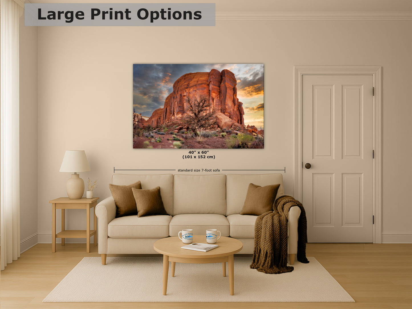 Monument Valley Arizona Desert Picture Cactus Nature Photo, Bohemian Style Relaxation Artwork for Meditation, Apartment, Office & House Decor