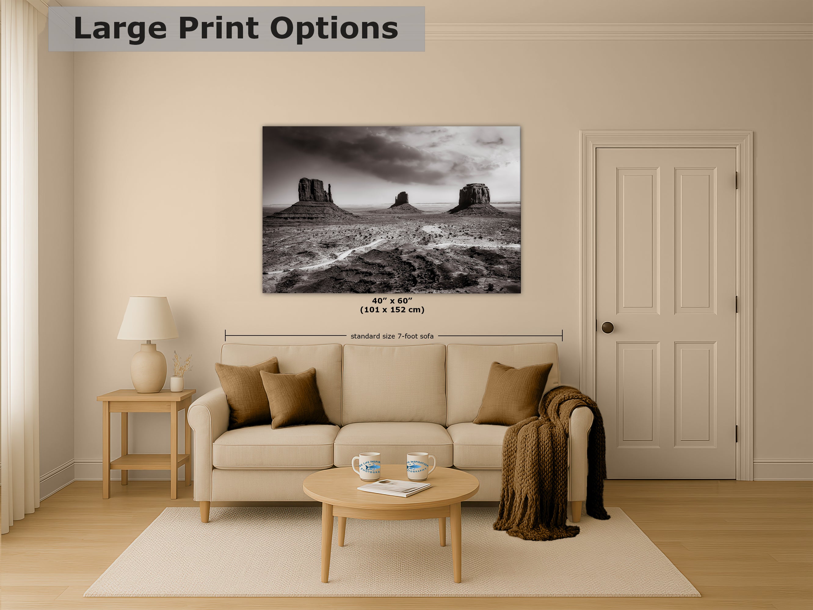 Monument Valley Arizona Desert Picture, Black and White Nature Photo, Bohemian Style Relaxation Artwork for Meditation, Apartment, Office & House Decor