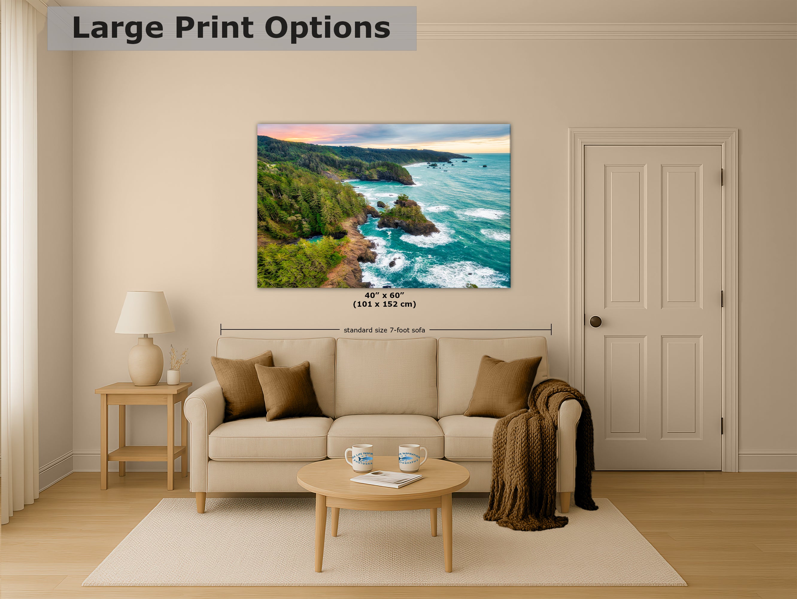 Oregon Coast Ocean Picture, Pacific Northwest Sunrise Nature Photo Relaxation Artwork for Meditation, Apartment, Office & House Decor