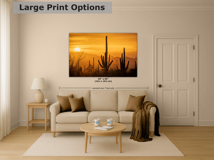 Saguaro National Park Arizona Desert Picture Nature Photo Silhouette, Bohemian Style Relaxation Artwork, Southwestern Sonoran Desert House Decor