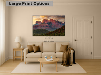 Cathedral Rock, Moody Sedona Arizona Desert Picture Nature Photo Relaxation Artwork for Meditation, Office, and House Decor