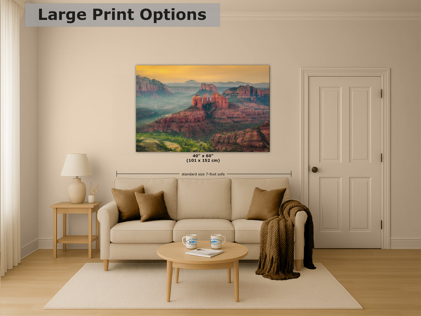 Cathedral Rock Aerial Sunrise, Sedona Arizona Desert Picture Nature Photo Relaxation Artwork for Meditation, Office, and House Decor