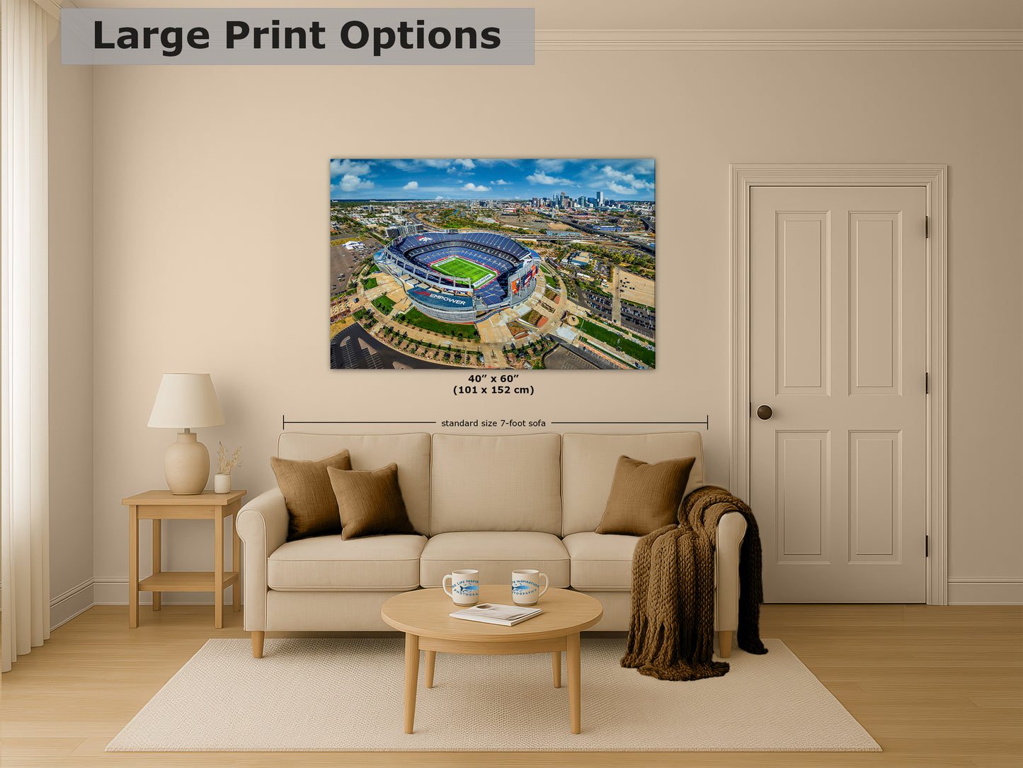 Denver Broncos Football, Mile High Stadium Denver Colorado Skyline Print Sports Decor, Man Cave Art