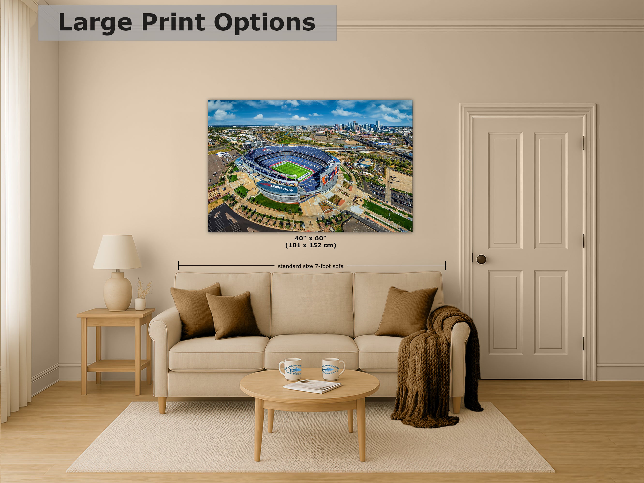 Denver Broncos Football, Mile High Stadium Denver Colorado Skyline Print Sports Decor, Man Cave Art