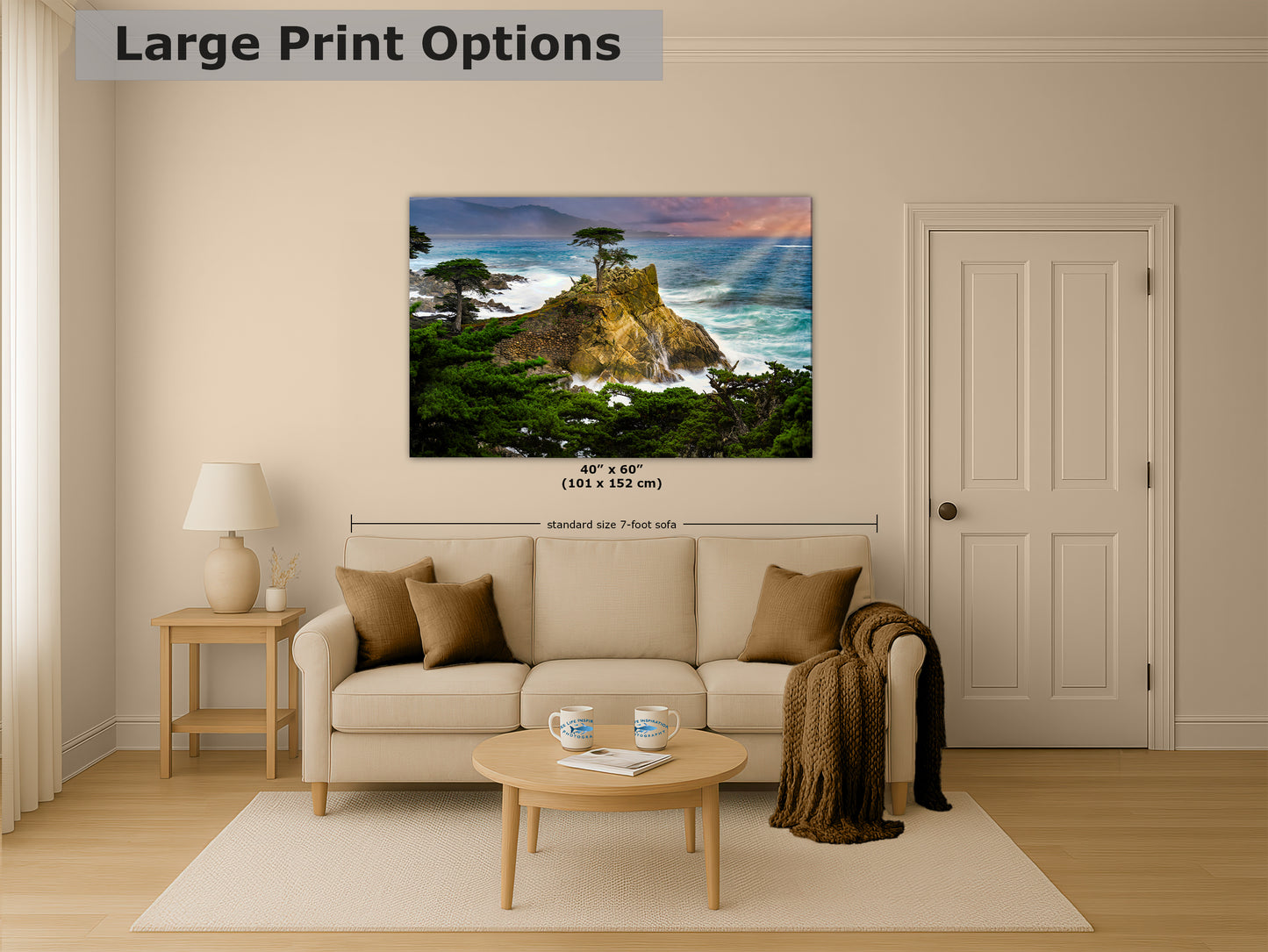 Lone Cypress Monterey Bay California Coastline Ocean Picture Nature Photo Relaxation Artwork for Meditation, Office, Dorm, House Decor