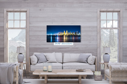 San Diego Skyline Panorama Photo, Urban Cityscape at Night Wall Art, Large Canvas Print for Living Room or Office