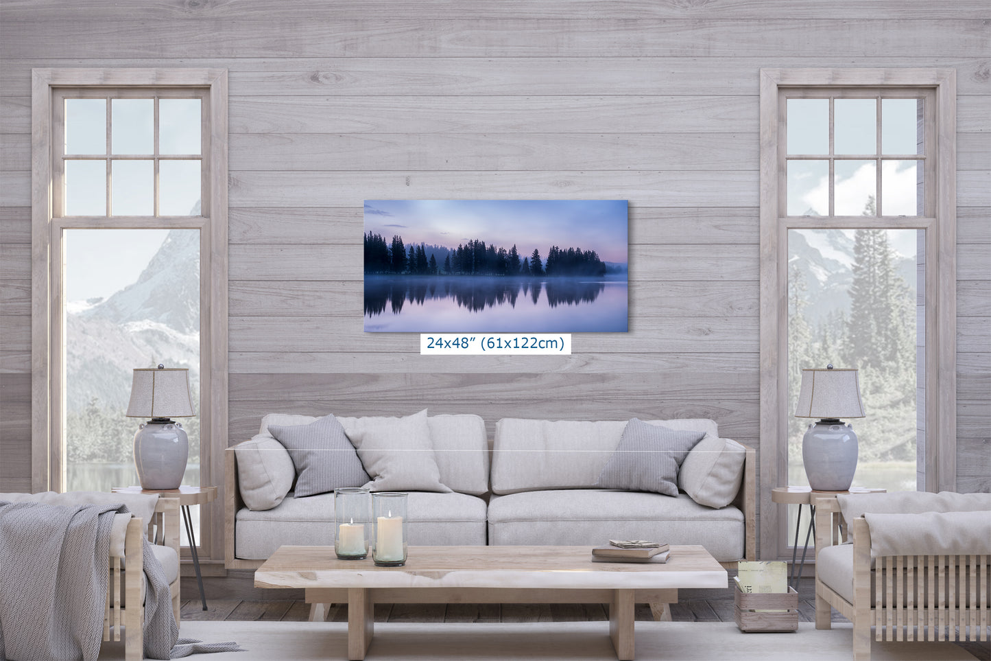 Yellowstone Lake Foggy Forest Picture, Reflection Nature Photo, Wyoming Landscape Relaxation Artwork for Meditation, Office, & House Decor