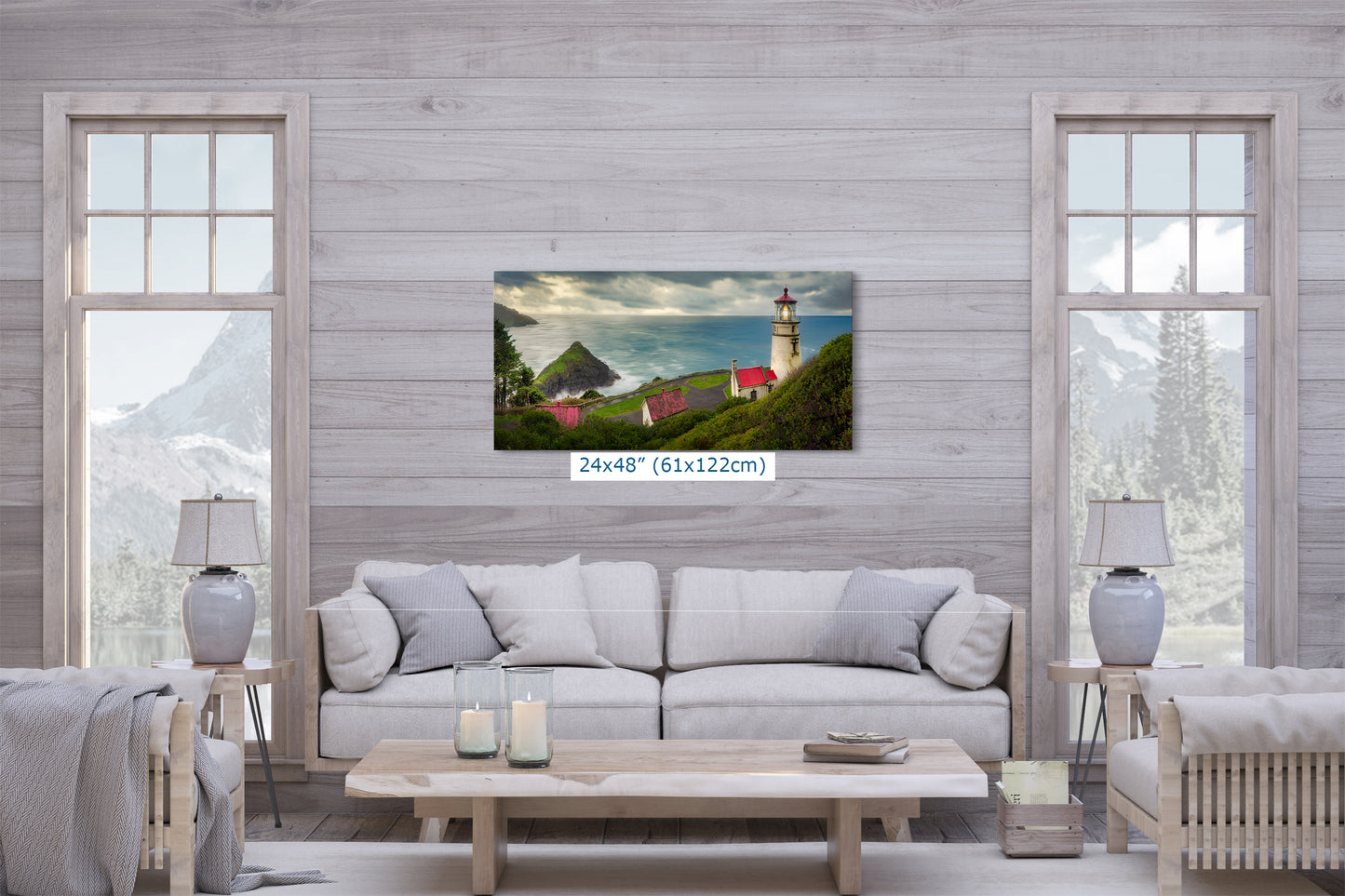 Haceta Head Lighthouse Picture, Oregon Coast Ocean Picture, Pacific Northwest Beach Photo Framed Coastal Decor for Ocean Lovers