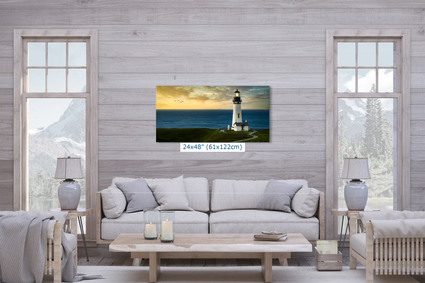 Yaquina Head Lighthouse Picture, Oregon Coast Ocean Picture, Pacific Northwest Beach Photo Wall Art for Office and Relaxation