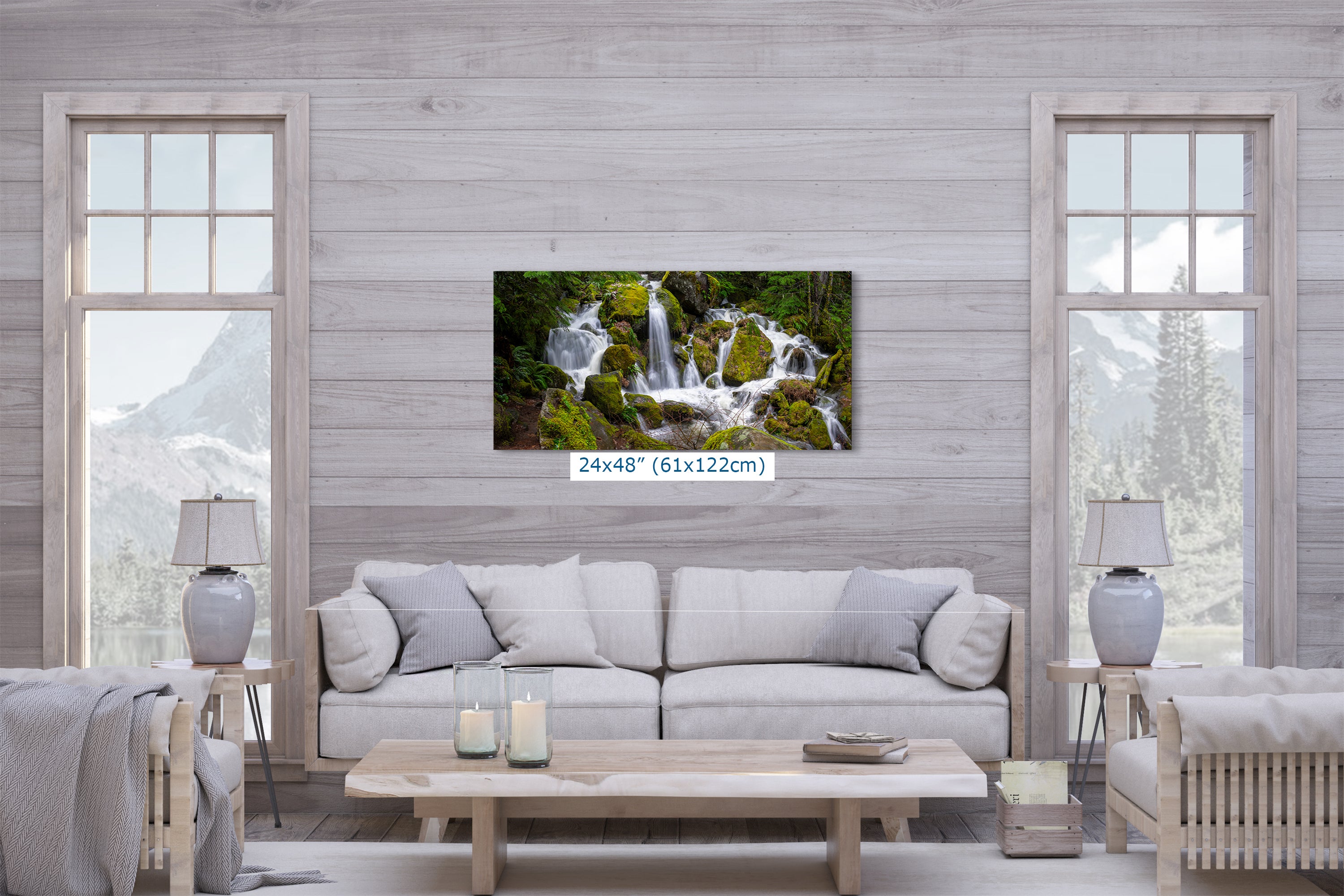 Oregon Pacific Northwest Waterfall Picture Nature Photo Relaxation Artwork in Bohemian Style for Meditation, Office, Apartment, House Decor