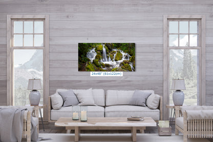Oregon Pacific Northwest Waterfall Picture Nature Photo Relaxation Artwork in Bohemian Style for Meditation, Office, Apartment, House Decor