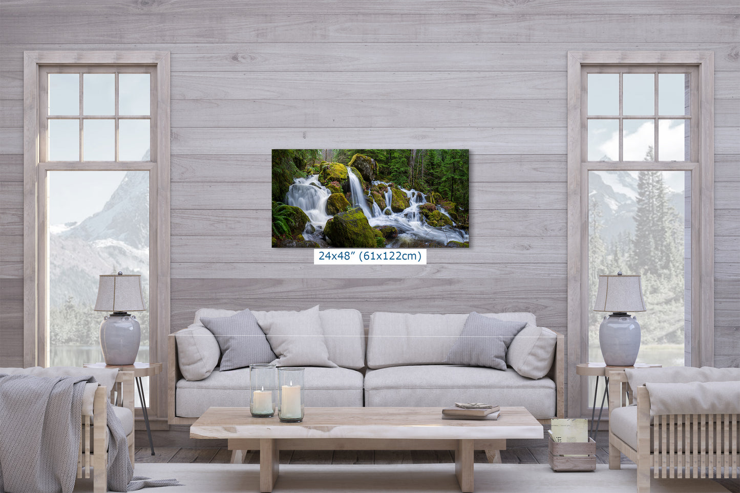 Oregon Waterfall Picture, Pacific Northwest Nature Photo Relaxation Artwork in Bohemian Style for Meditation, Office, Apartment, House Decor