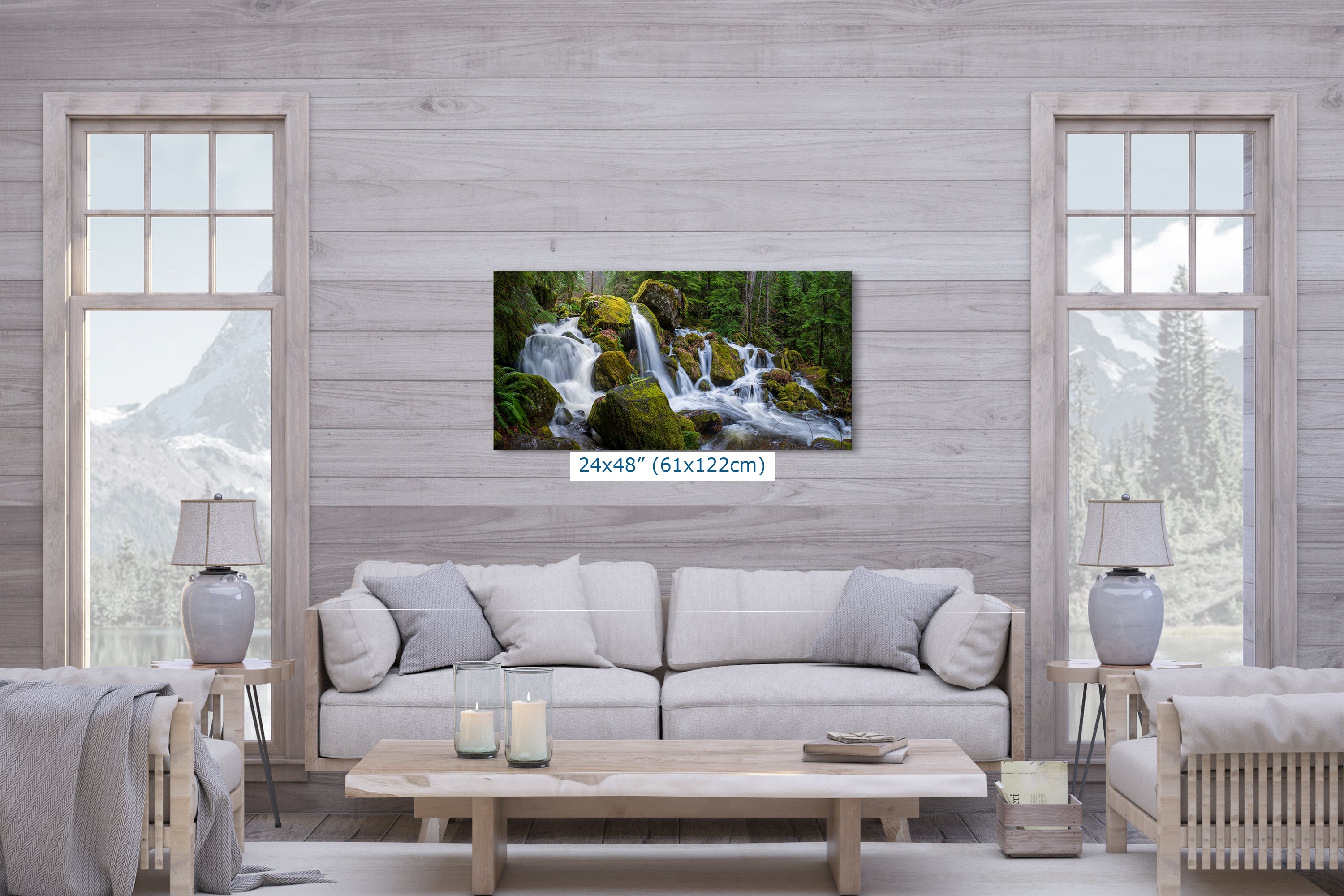 Oregon Waterfall Picture, Pacific Northwest Nature Photo Relaxation Artwork in Bohemian Style for Meditation, Office, Apartment, House Decor