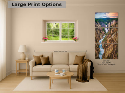 Yellowstone Falls National Park Canyon Waterfall Picture Nature Photo Relaxation Artwork Bohemian Style Wyoming Landscape, Meditation & House Decor