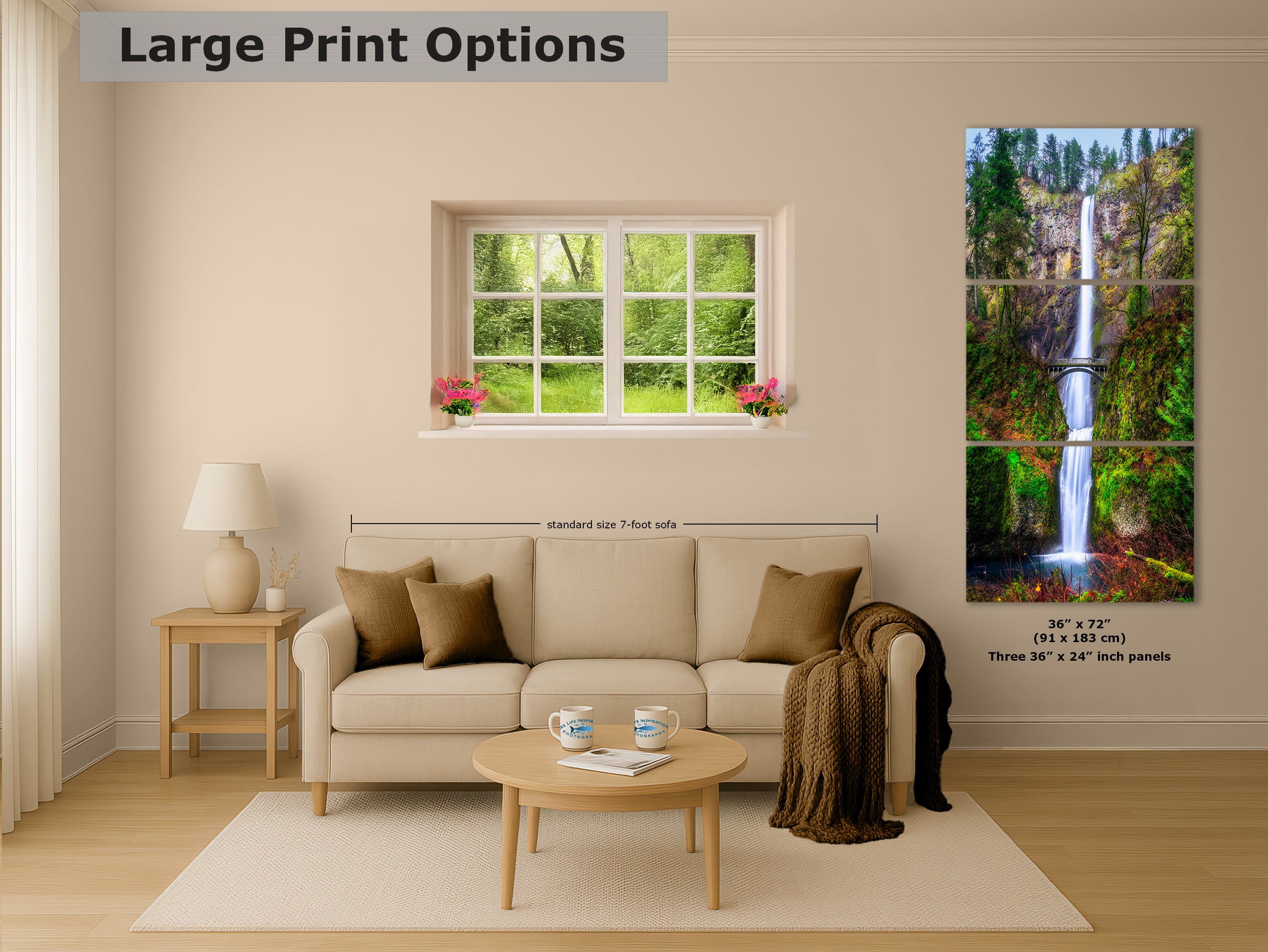 Multnomah Waterfall Picture Nature Photo Wall Art, Pacific Northwest Oregon Relaxation Artwork