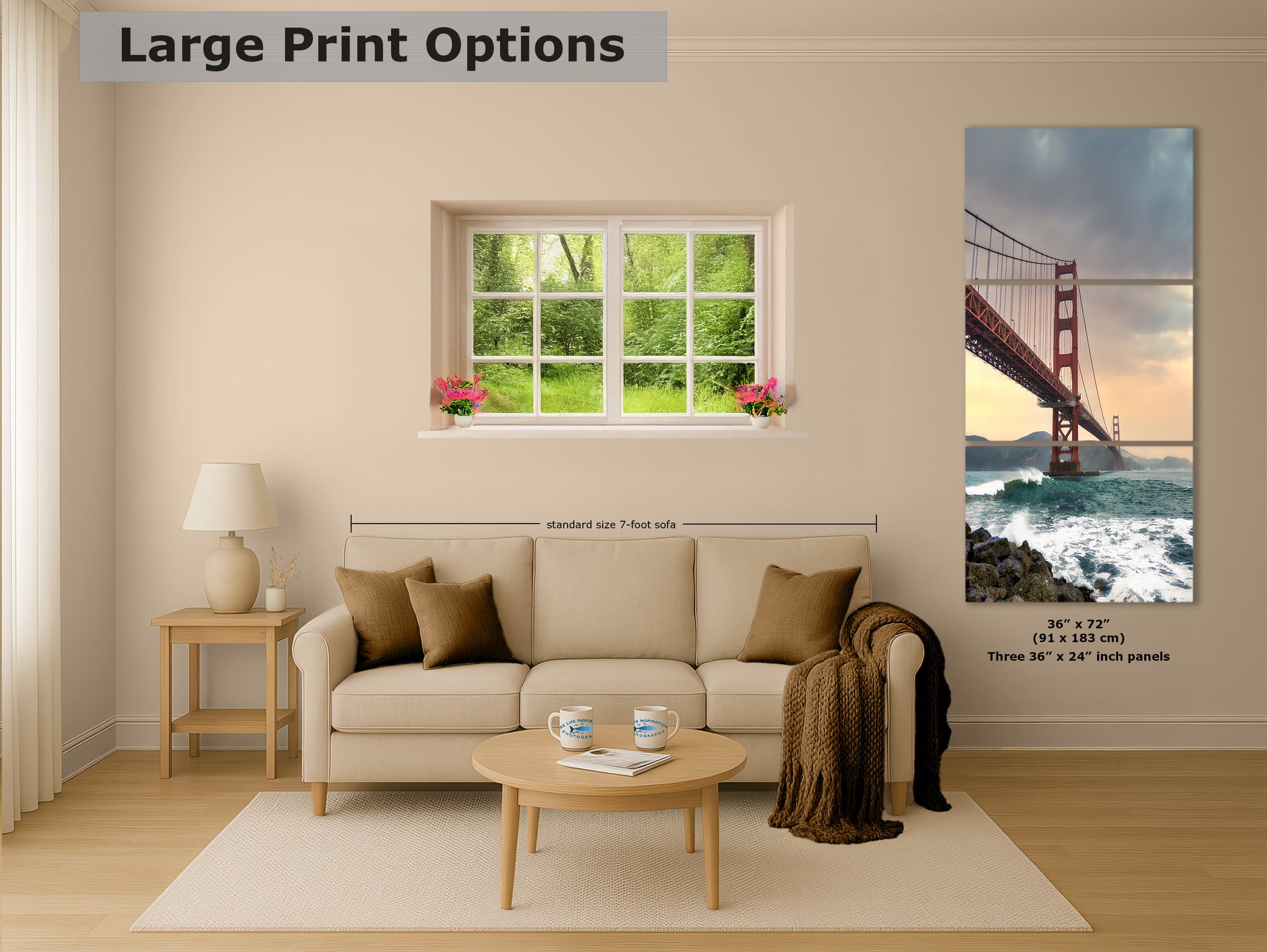 San Francisco Golden Gate Bridge Picture - California Coastline Giant Canvas Print for House Decor & Housewarming