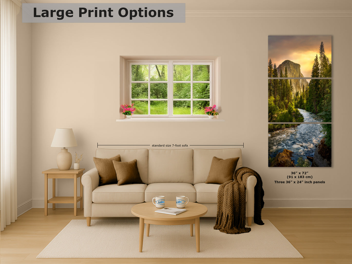 El Capitan Yosemite National Park Nature Photo with Merced River, Granite Mountain Picture Relaxation Artwork for Meditation, Dorm, Office, or House Decor