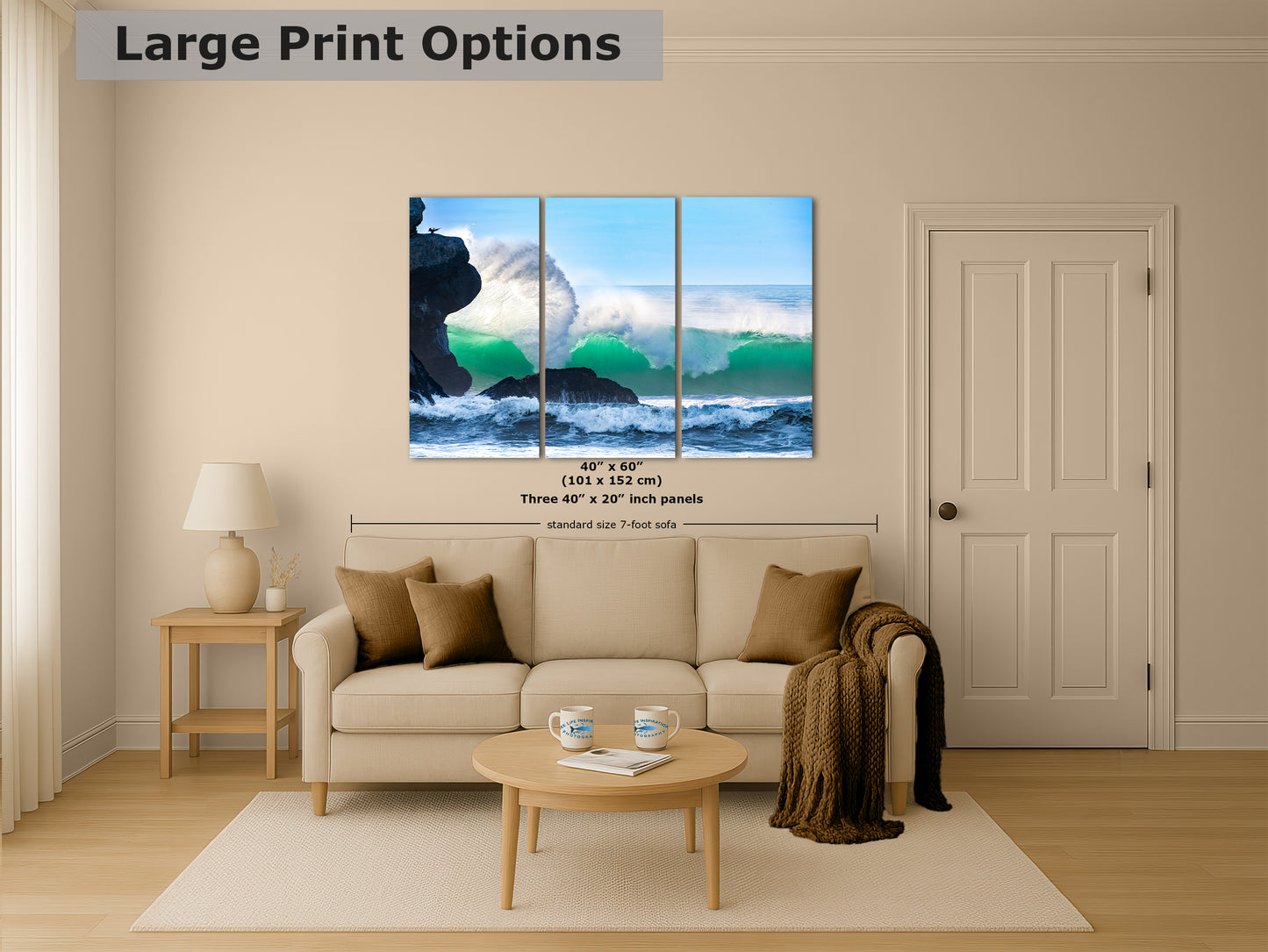Beach Wave Ocean Picture, California Coastline Nature Photo Wall Decor, Morro Rock Artwork