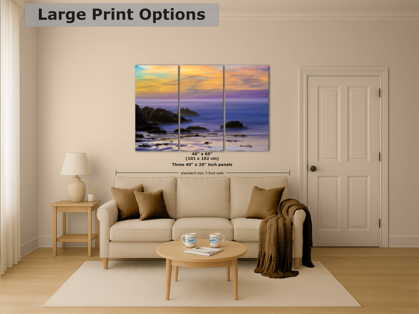 Pfeiffer Beach Sunset, Big Sur California Coastline Ocean Picture Nature Photo of Keyhole Arch, Relaxation Artwork, Meditation, Office House Decor