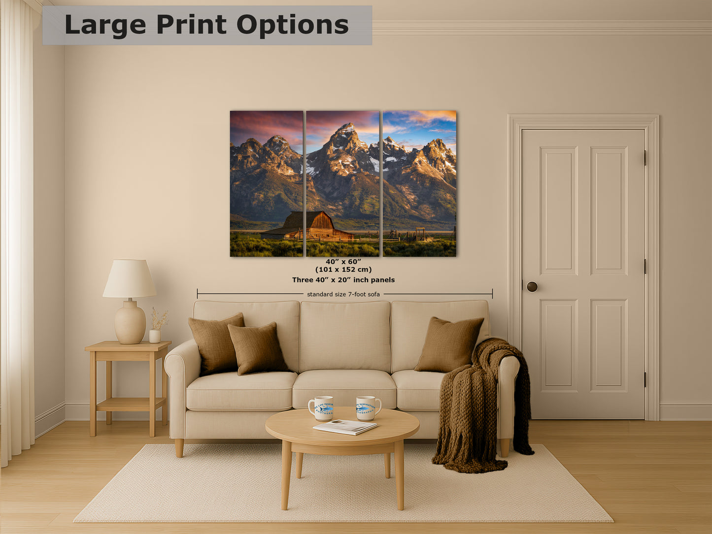Mormon Row Grand Teton National Park Nature Photo, Moulton Barn Mountain Picture Relaxation Artwork for Meditation, Office, House Decor
