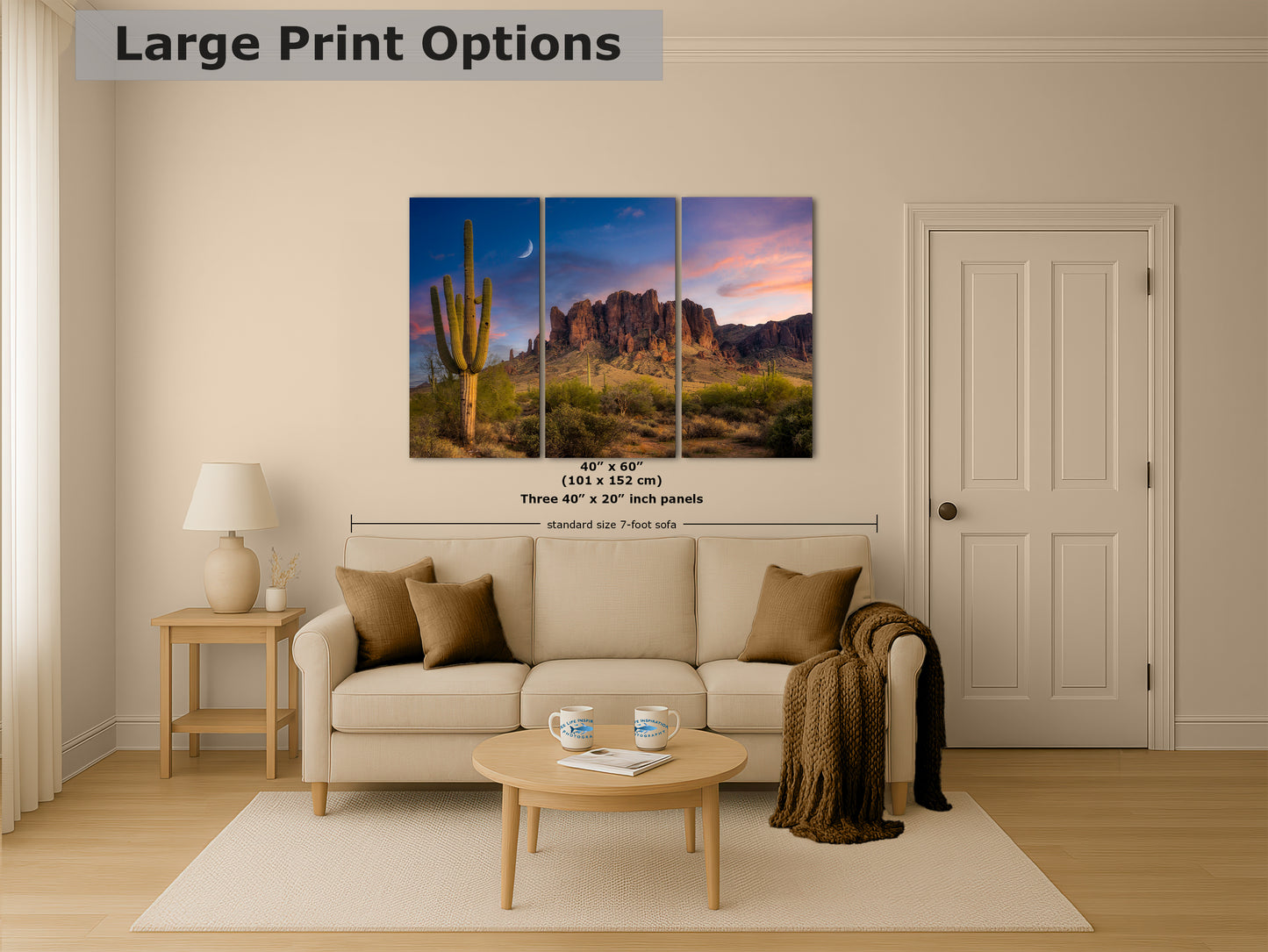 Arizona Desert Picture Sunset, Saguaro Cactus Artwork Nature Photo, Southwestern Wall Art of Superstition Mountains at Lost Dutchman State Park