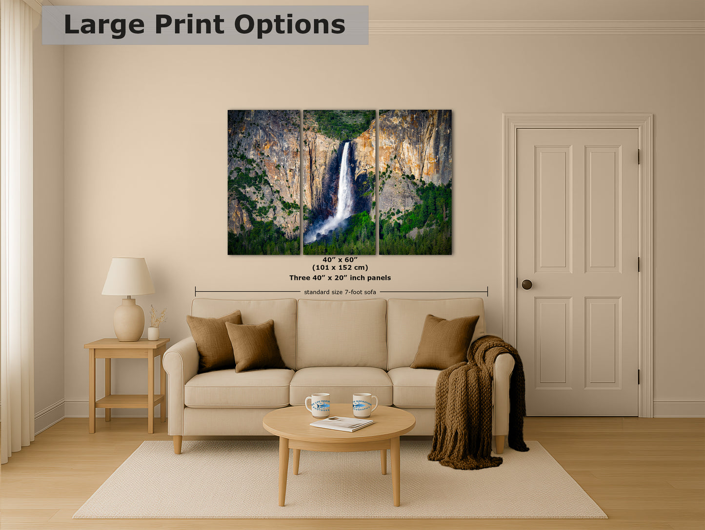 Bridalveil Falls Yosemite National Park Nature Photo Close Up, Relaxation Artwork Waterfall Picture for Meditation, Dorm Room, Office, and House Decor