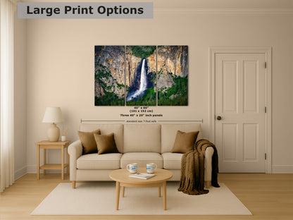 Bridalveil Falls Yosemite National Park Nature Photo Close Up, Relaxation Artwork Waterfall Picture for Meditation, Dorm Room, Office, and House Decor