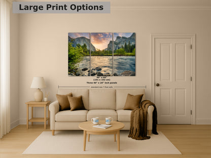 Yosemite National Park Mountain Picture Nature Photo Relaxation Artwork with El Capitan, Bridalveil Falls for Mediation & House Decor