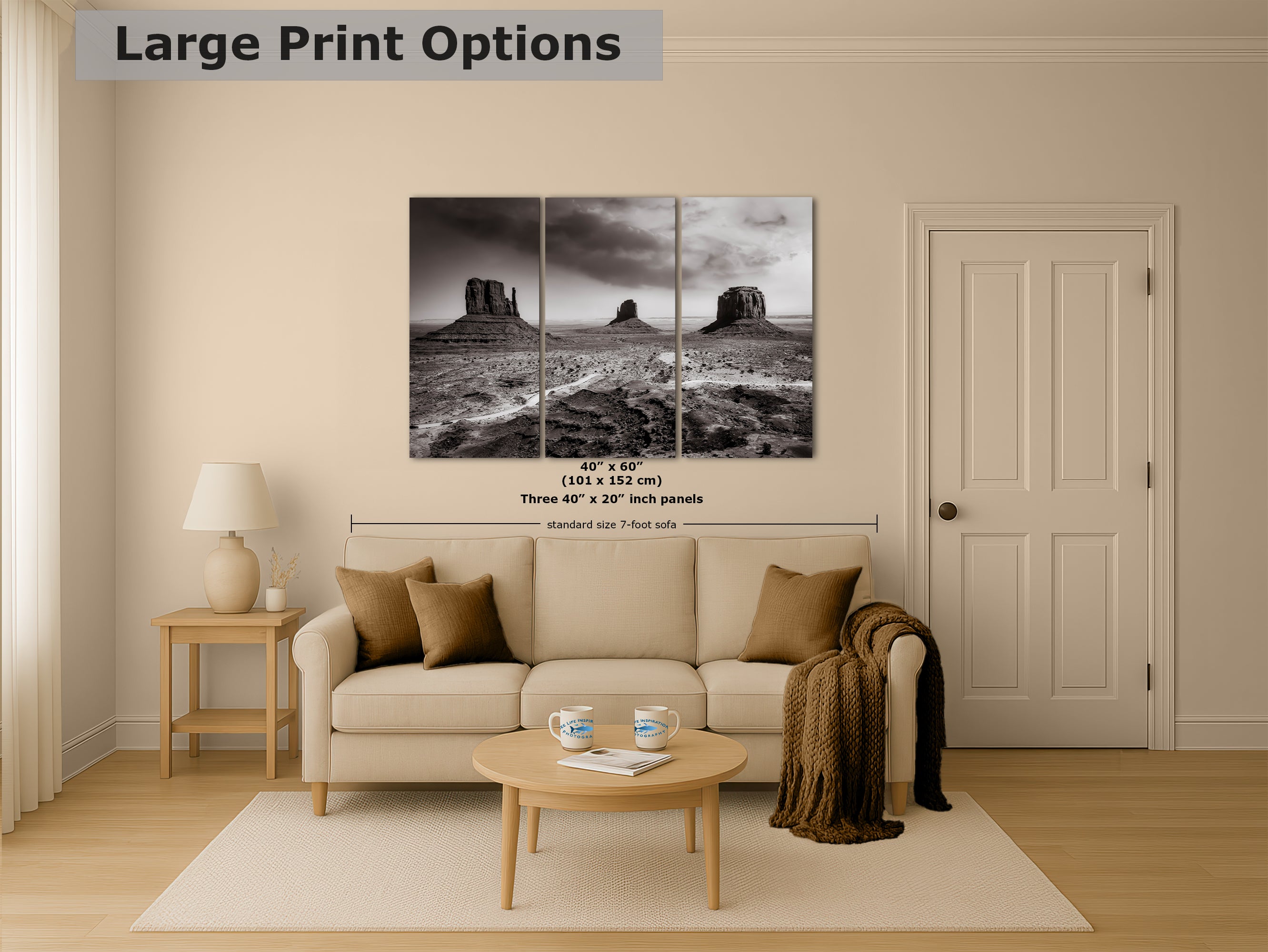 Monument Valley Arizona Desert Picture, Black and White Nature Photo, Bohemian Style Relaxation Artwork for Meditation, Apartment, Office & House Decor