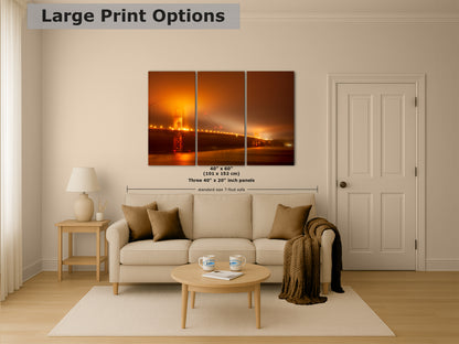 San Francisco Golden Gate Bridge Picture Foggy Night Wall Art | Fine Art Print for House Decor, Office, Dorm, Meditation, Relaxation Artwork