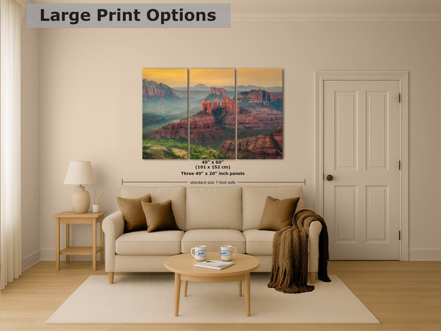 Cathedral Rock Aerial Sunrise, Sedona Arizona Desert Picture Nature Photo Relaxation Artwork for Meditation, Office, and House Decor