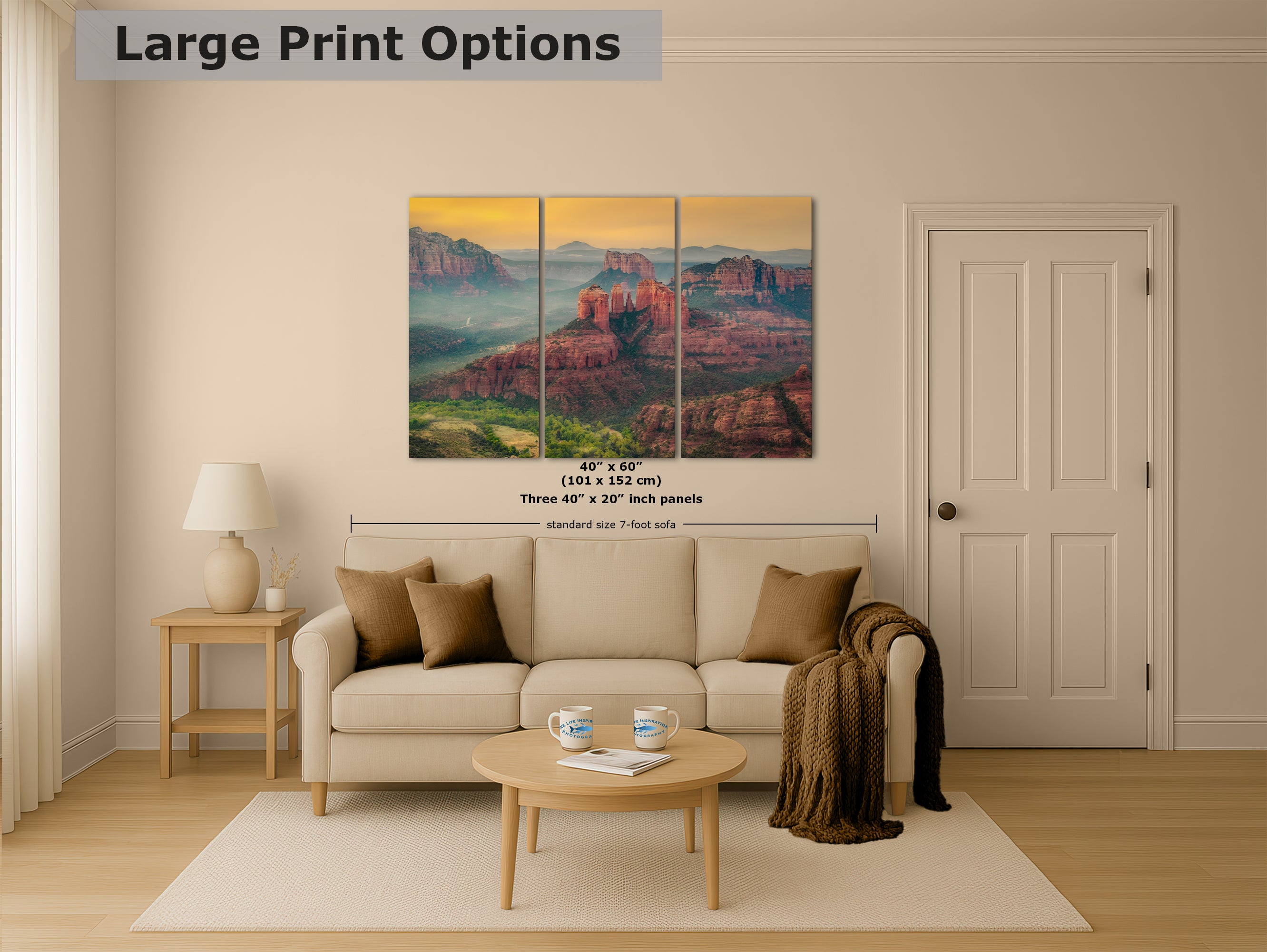 Cathedral Rock Aerial Sunrise, Sedona Arizona Desert Picture Nature Photo Relaxation Artwork for Meditation, Office, and House Decor